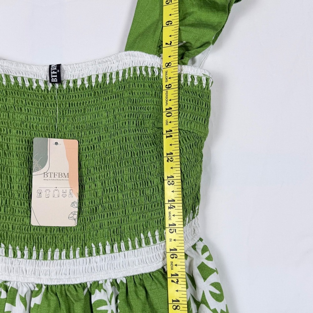 BTFBM Sleeveless Maxi Dress M Smocked Pockets Fiesta Summer Resort Tropical - Picture 6 of 11